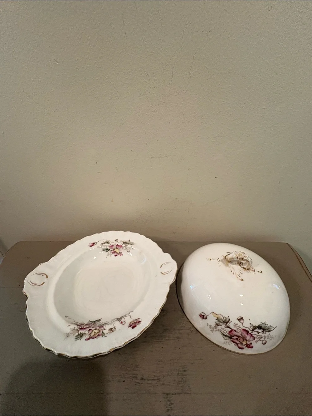Antique Dresden Semi-Porcelain Floral Covered Butter/Cheese Dish